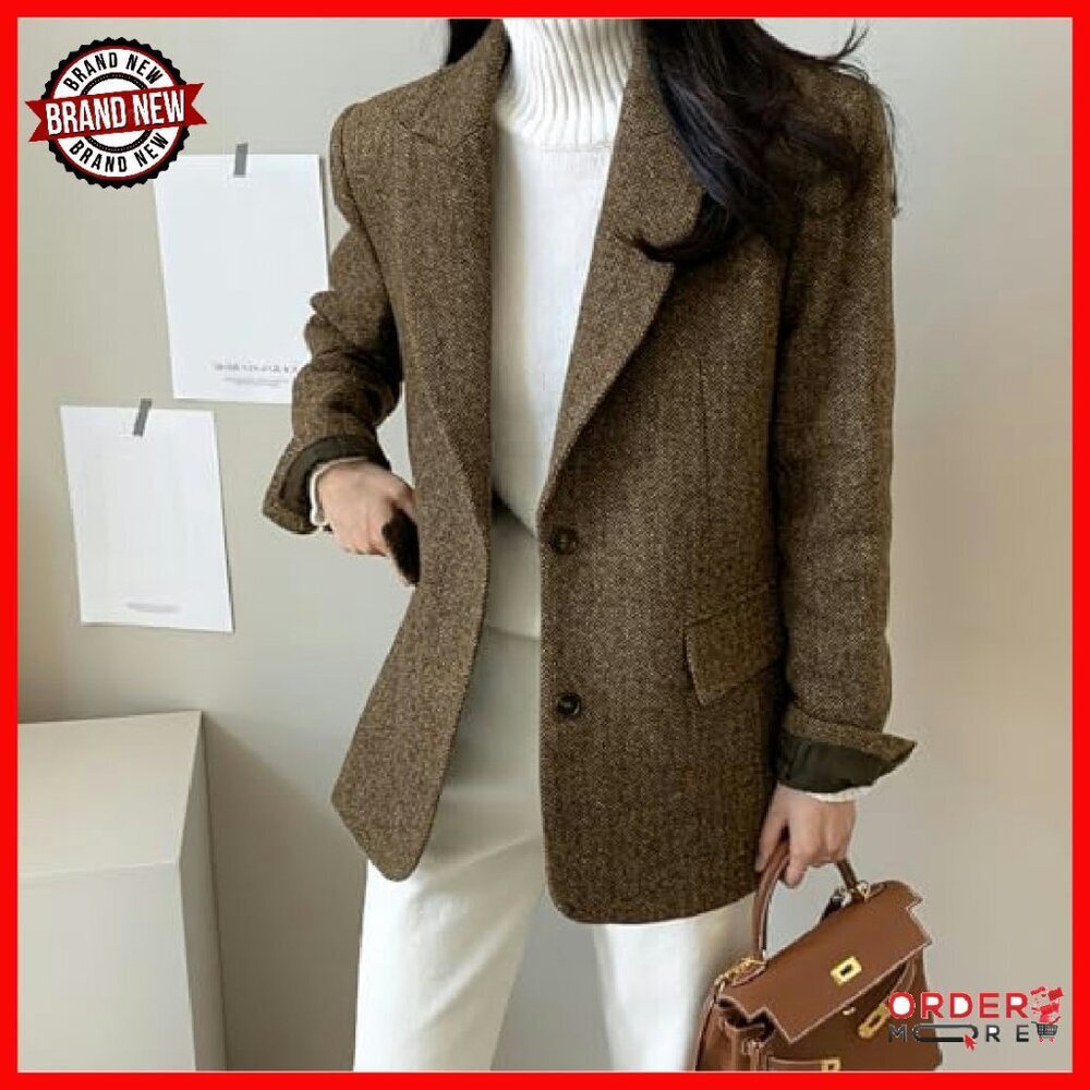 Wool Blend Blazer Jacket Women's Business Casual Mid Thigh Length - Picture 5 of 8